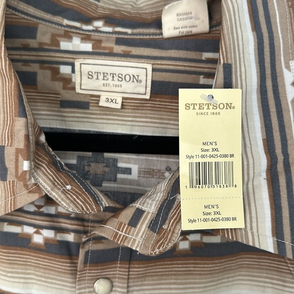 Stetson Men's Original Rugged Aztec Pearl Snap Shirt - Brown - Picture 12 of 13